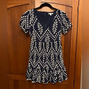 Navy and White Embroidered Dress by mi ami - size Small
